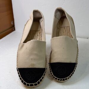 Tory Burch Women's Canvas Espadrilles with Black Toe Cap 8.5 M